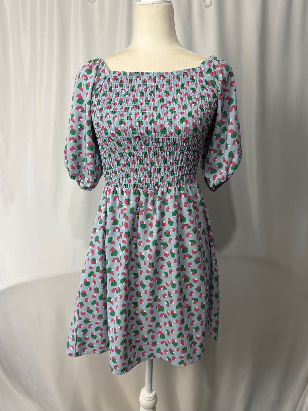 Michelle McDowell Smocked Square-Neck Mini Dress Floral Sz S